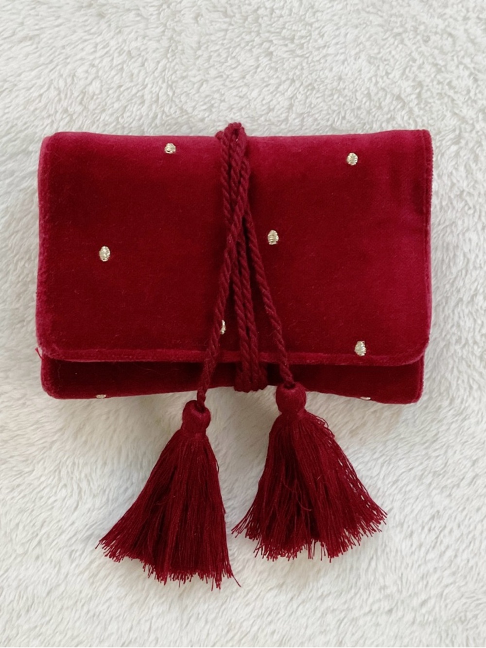 Sézane Red Velvet Jewelry Travel Case Pouch Tassel Organizer Paris